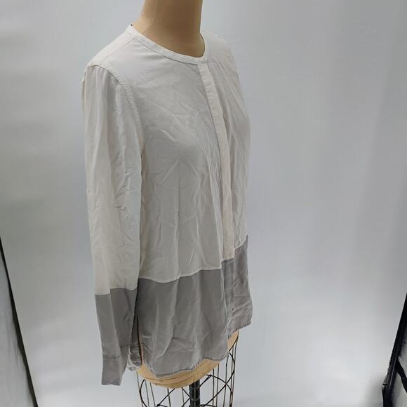 VINCE Colorblock Silk Top Blouse Tunic Sz 12 100% silk long sleeve - Picture 8 of 13